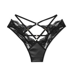 NWOT VICTORIA’S SECRET Fishnet Leather Open Back Brazilian Panty